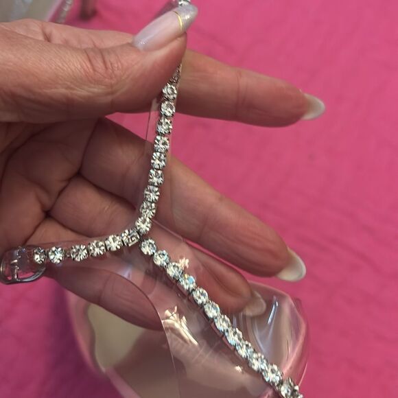 Stuart Weitzman Pink Clear Heels with Rhinestone Strap, US8,5 - Picture 7 of 12